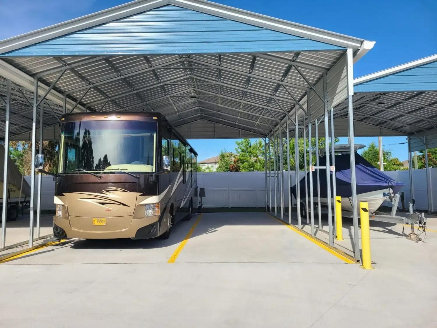 Covered and outdoor RV storage options at The Hideout Storage Park