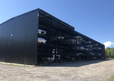 Pontoon boats stored safely at a secure marina and storage facility